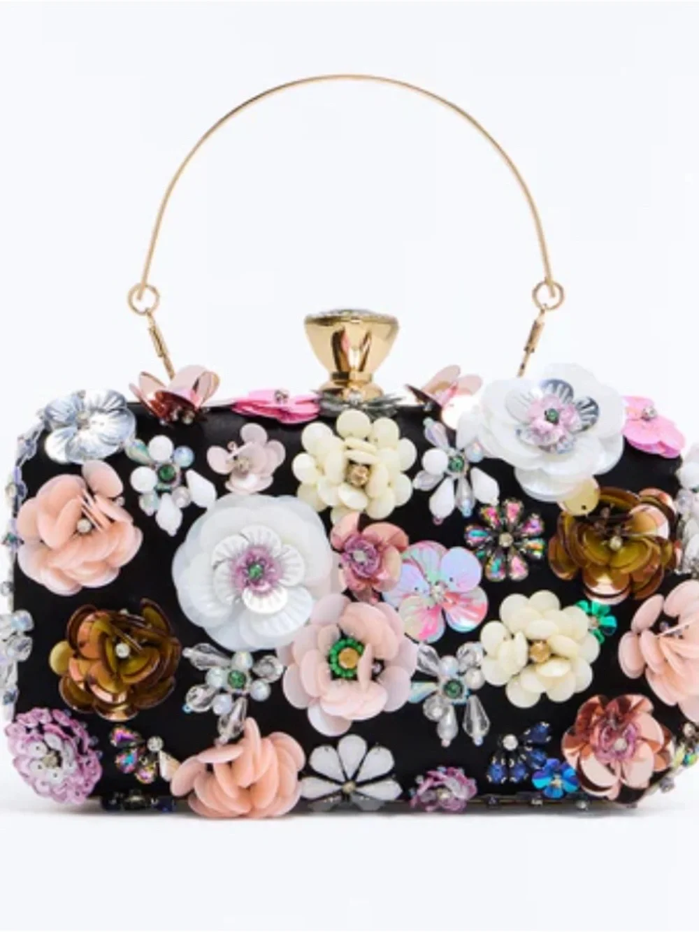 Elegant Floral Embellished Evening Bag in Black and Pastel